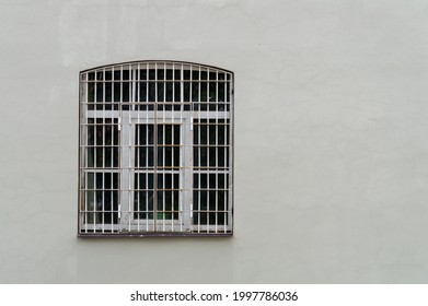 Barred Prison Window With Copyspace. High Quality Photo