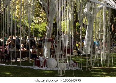 Barreiro Setúbal Portugal August 22, 2020 Artistic Intervention In Public Space By The PIA Group. Theater And Music In The Park