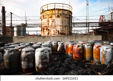 Barrel Containing Much Hazardous Waste In A Firm