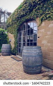 Barrel In Front Of The Winery In Wine Yard, Waiheke Island, New Zealand