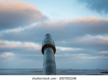 Barrel Of A High Caliber Cannon In A Defensive Position On A Hillside. Close Up Image.