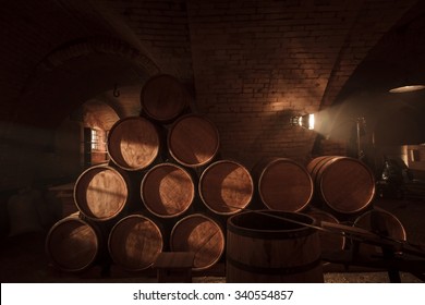 Barrel Making Workshop In Old Basement.