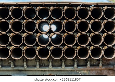 Barrels of the multiple rocket launcher, close-up. Look through the tubes of multiple rocket launcher