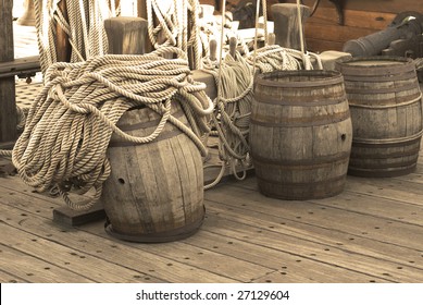 Barrels on the deck of pirates ship - Powered by Shutterstock