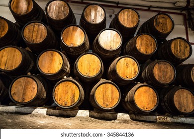 Barrels In The Wine Cellar In Porto In Portugal