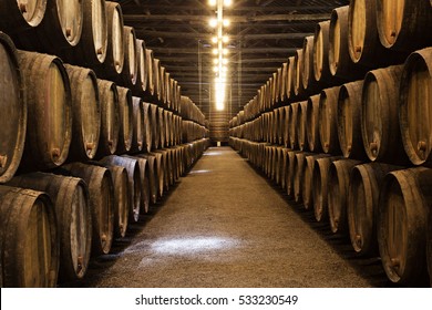 Barrels In The Wine Cellar, Porto, Portugal