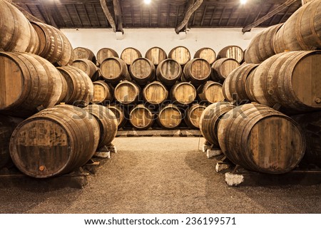 Barrels in the wine cellar, Porto, Portugal
