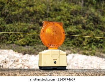 Barricade Light At A Building Site In Traffic