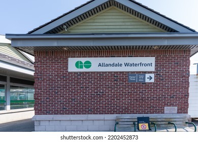 Barrie, Ontario, Canada - July 25 2021 : GO Transit Allandale Waterfront Station.