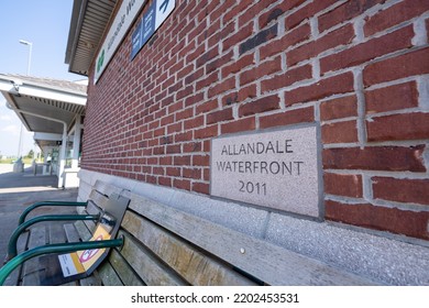 Barrie, Ontario, Canada - July 25 2021 : GO Transit Allandale Waterfront Station.