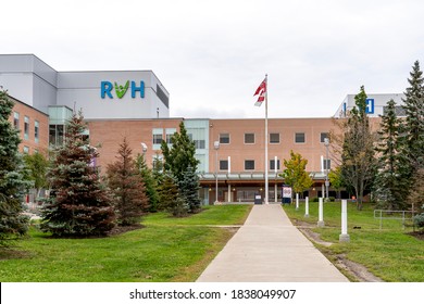 Barrie, Ontario, Canada - October 3, 2020: RVH (Royal Victoria Regional Health Centre) Hospital Building Is Seen In Barrie, Ontario, Canada. RVH Is An Acute-care Community Hospital. 