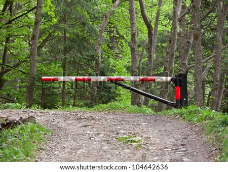 Similar – Image, Stock Photo Forest road is closed for pedestrians by traffic signs and barrier tape