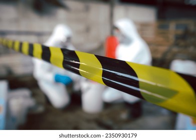 Barrier Tape for Area Closed or Keeping Area for Chemical Spill Clean-up, Dangerous Zone, Part of Steps for Dealing with Chemical Spillage, Spill Clean-up Procedures.