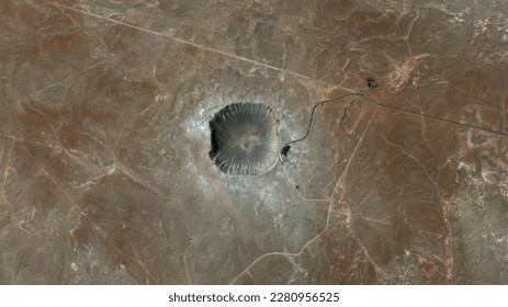 Barringer Meteor Crater looking down aerial view from above, bird’s eye view Barringer Crater, Coconino County, Arizona, USA