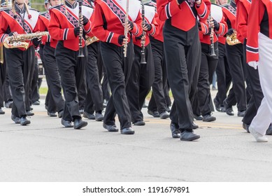 Barrington, IL/USA - 09-29-2018: High School Marching Band Performing In Homecoming Parade