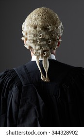 Barrister Wearing Wig And Gown From Behind