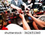 Bartender gives ready cocktails. alcoholic beverage in his hand