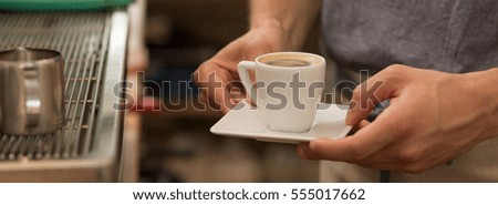 Similar – Image, Stock Photo Espresso maker and small cup in front of blue sky and the coast of Crete