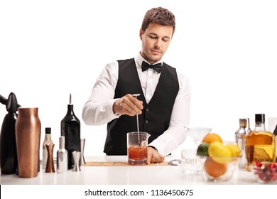 Bartender Making A Cocktail Isolated On White Background