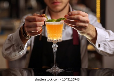 Bartender Is Making Pisco Sour Alcohol Cocktail Drink