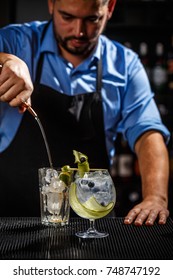 Bartender Preparing A Gin Tonic Cocktail