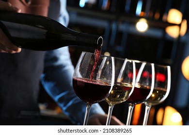 Bartender preparing wine tasting set indoors, closeup - Shutterstock ID 2108389265