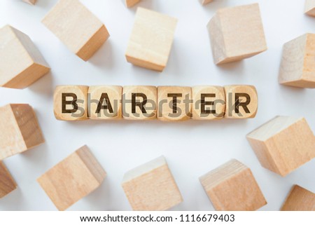 Barter word on wooden cubes