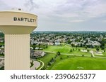 Bartlett, Illinois, United States of America - August 9th 2023:  Bartlett Illinois Downtown Streetscapes Water Tower Drone Photography