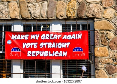 Bartow, USA - October 6, 2020: Town In West Virginia Countryside Rural And Sign For Trump Political Election Make WV Great Again In Durbin Frank Area