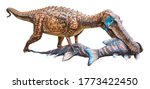 Baryonyx is a genus of theropod dinosaur which lived in the Cretaceous period, Baryonyx is hunt and eats the fish, Baryonyx isolated on white background with clipping path