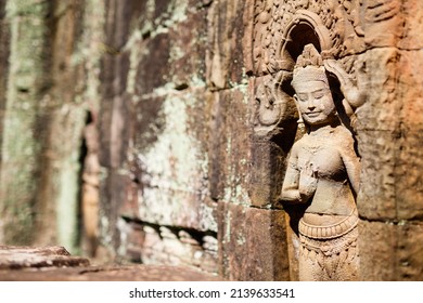 Bas reliefs in Angkor Archeological area in Cambodia - Shutterstock ID 2139633541