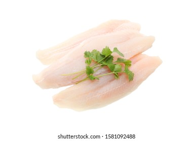 Basa fish fillets over white background