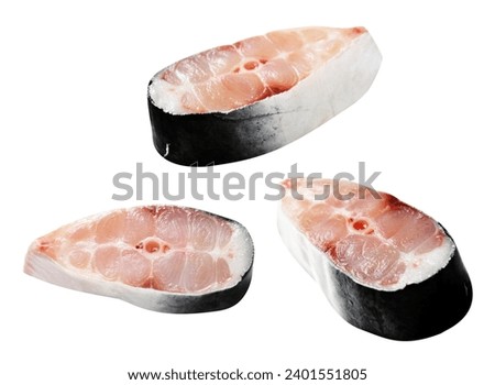 Basa fish slice isolated or yellowtail catfish Pangasius Bocourti in white background, no shadow with clipping path, raw fresh fish, cooking ingredient Stock photo © 