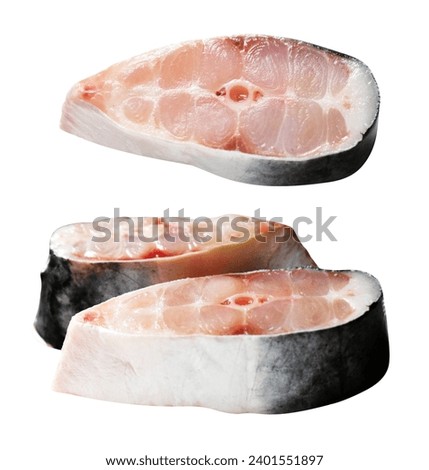 Basa fish slice isolated or yellowtail catfish Pangasius Bocourti in white background, no shadow with clipping path, raw fresh fish, cooking ingredient Stock photo © 
