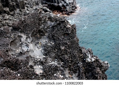 Basalt coast in Jusangjeolli , Jusangjeolli is a cliff made of basaltic columnar jointings at Jisatgae coast and one of the most famous, Jeju Island, South Korea
