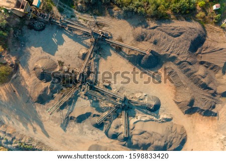 Basalt processing plant, top view plant, bird flight.