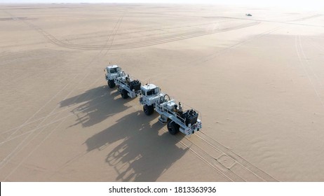 Base Camp In Desert For Seismic  Oil And Gas Survey In Haradh Saudi Arabia