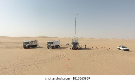 Base Camp In Desert For Seismic  Oil And Gas Survey In Haradh Saudi Arabia