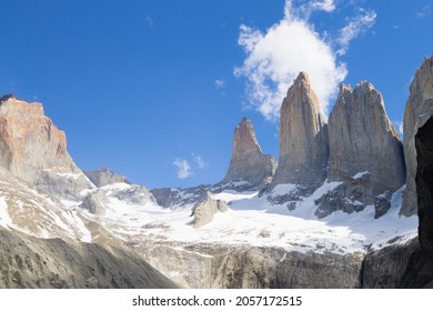 Base Las Torres viewpoint, Torres del Paine, Chile. Chilean Patagonia landscape.