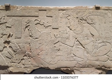 Base Relief Of Mayan Stone Carving, Maya Civilization Art.