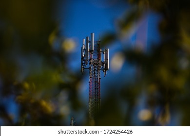 The Base Station Of The Smart 5g Network Installed High On The Iron Construction