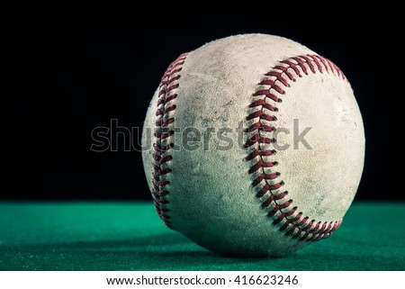Baseball ball, green and black background