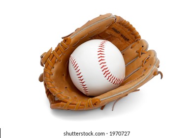 Baseball Ball In Kids/junior Sized Glove. Isolated.