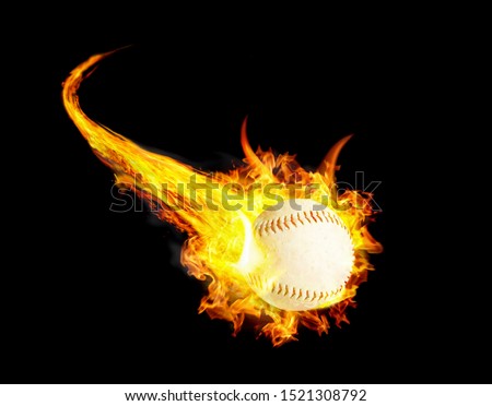 Baseball ball on fire with smoke and speed.
