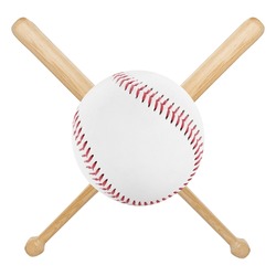 Baseball Ball And Two Crossed Wooden Bats Isolated On White