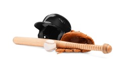 Baseball Bat, Ball, Batting Helmet And Glove Isolated On White