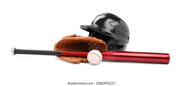 Baseball bat, ball, batting helmet and glove isolated on white - Powered by Shutterstock