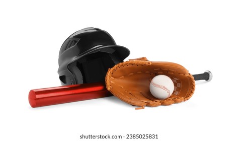 Baseball bat, ball, batting helmet and glove isolated on white - Powered by Shutterstock