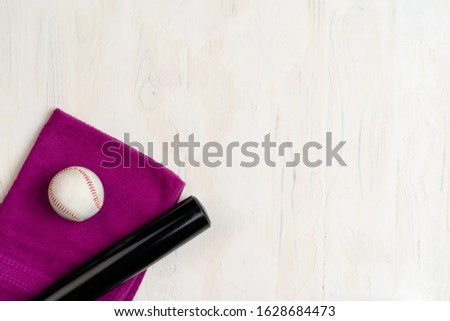 Baseball bat and ball, view from above
