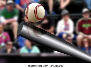 Baseball bat hitting ball with spectator background - Shutterstock ID 345685040